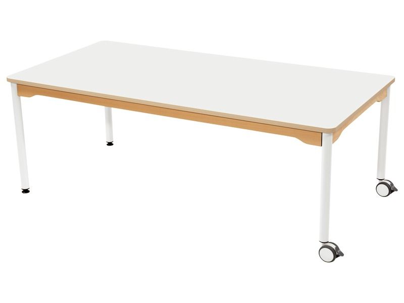 TABLE PLATEAU STRATIFIÉ - PIÉTEMENT MÉTAL ET ROULETTES - Rectangle 160x80 cm