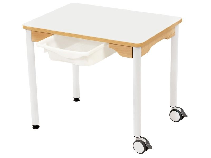 TABLE PLATEAU STRATIFIÉ + BACS - PIÉTEMENT MÉTAL ET ROULETTES - Rectangle...