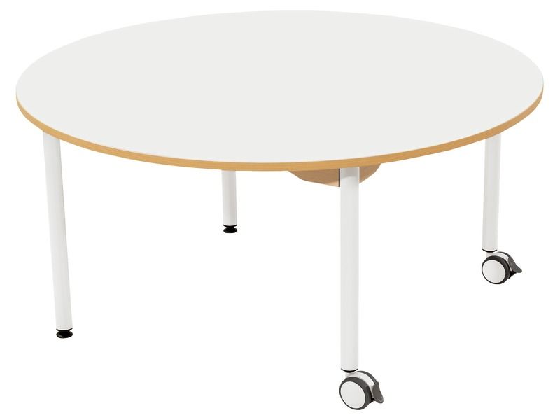 TABLE PLATEAU STRATIFIÉ - PIÉTEMENT MÉTAL ET ROULETTES - Ronde Ø 120 cm