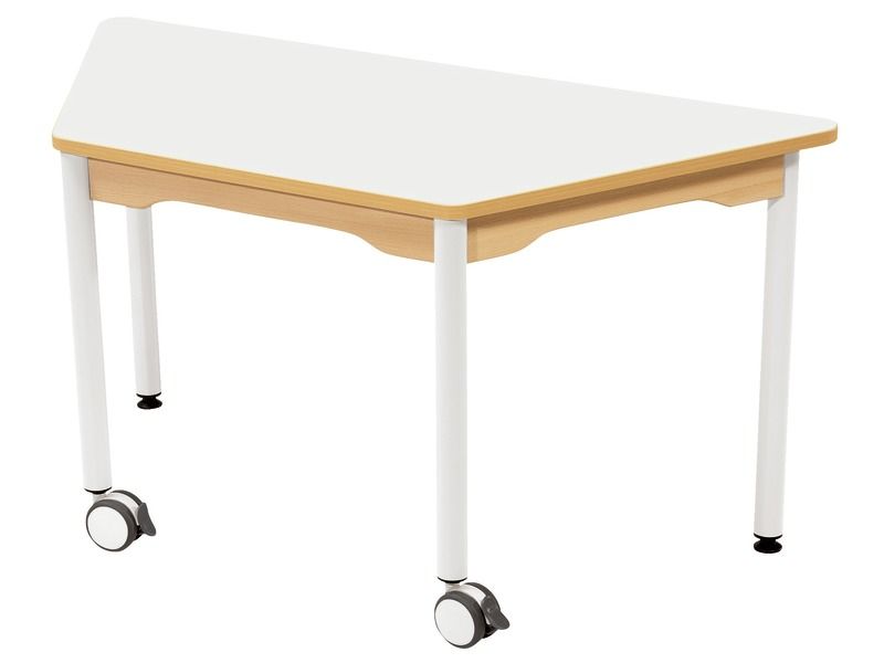 TABLE PLATEAU STRATIFIÉ - PIÉTEMENT MÉTAL ET ROULETTES - Trapèze 120x60 cm