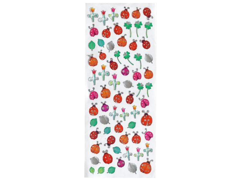 LAMINATED TEXTURED STICKERS Flowers and ladybirds