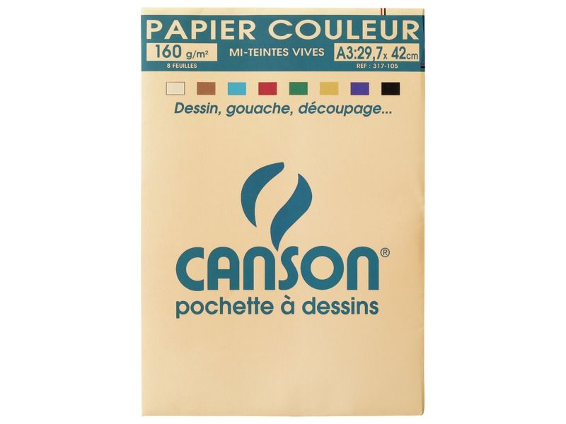 Pochette papier dessin couleur MI-TEINTES® NOIR A3 8 feuilles 160g/m²