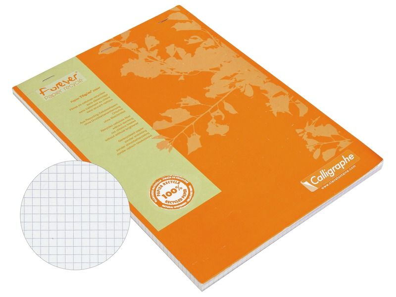 BLOC DE FEUILLES PETITS CARREAUX A4 - 200 pages - 100% recyclé