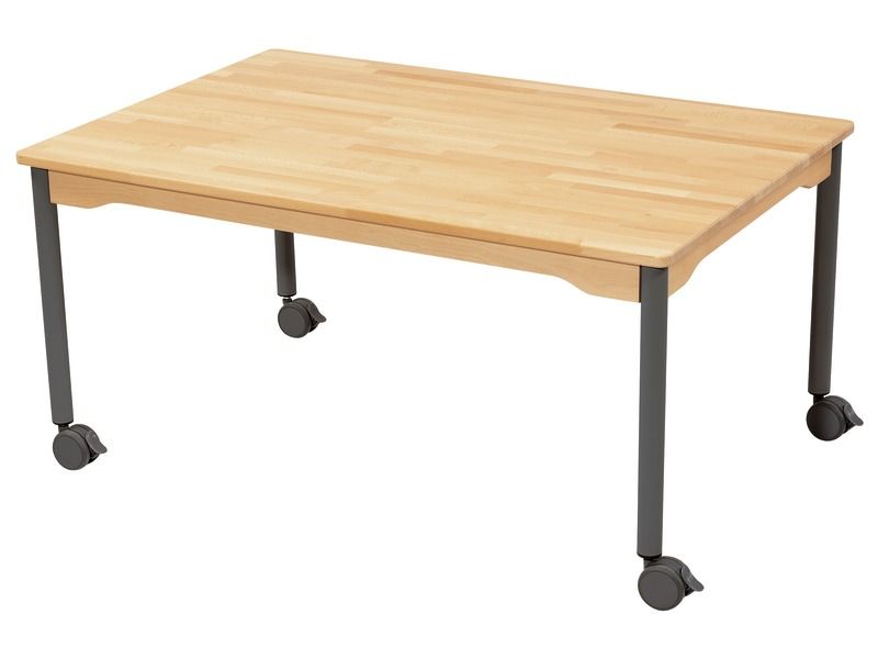 TABLE EN HÊTRE MASSIF NATURE - PIÉTEMENT À ROULETTES - Rectangle 120x80 cm