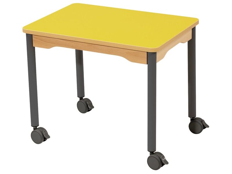 TAFEL MET GELAMINEERD BLAD - ONDERSTEL OP WIELTJES - Rechthoekig 70 x 50 cm