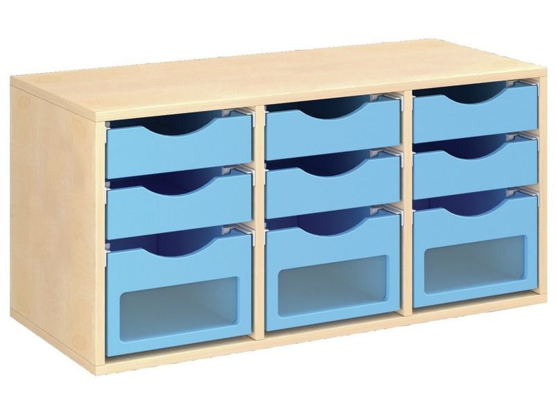 MEUBLE MÉLAMINÉ H: 51 cm - L: 105 cm 9 bacs sur rails