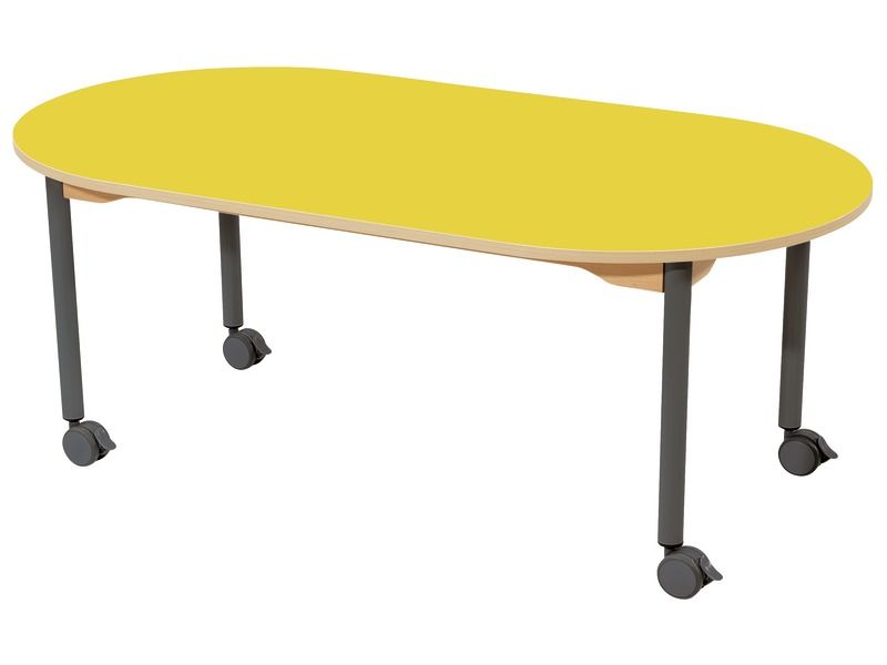 TABLE PLATEAU STRATIFIÉ - PIÉTEMENT À ROULETTES - Ovale 150x80 cm