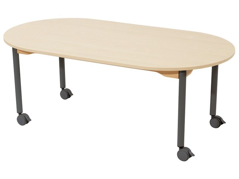 TAFEL MET GELAMINEERD BLAD - ONDERSTEL OP WIELTJES - Ovaal 150 x 80 cm