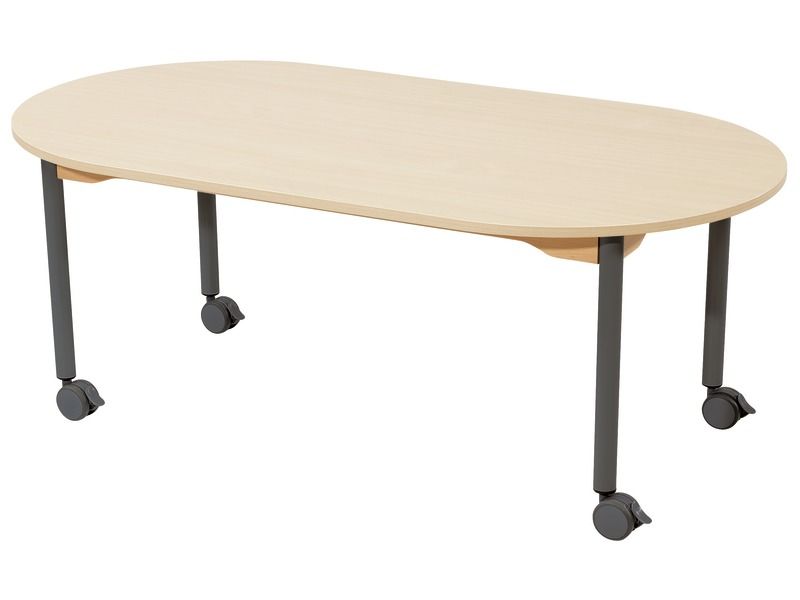TABLE PLATEAU STRATIFIÉ - PIÉTEMENT À ROULETTES - Ovale 150x80 cm