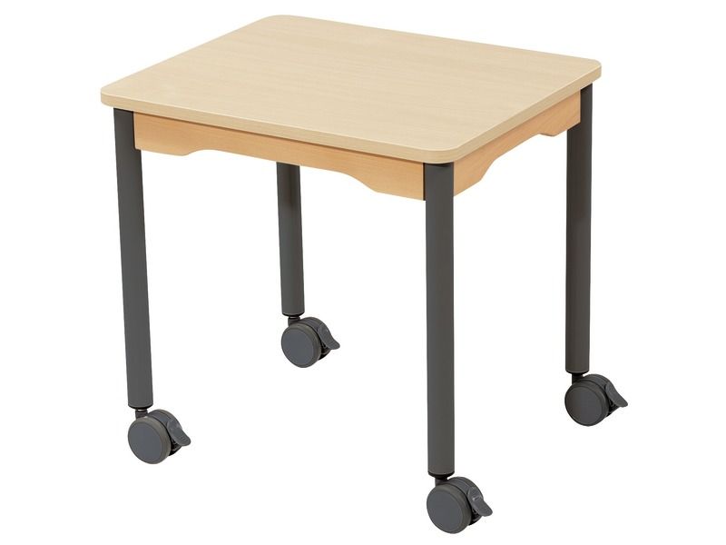 TAFEL MET GELAMINEERD BLAD - ONDERSTEL OP WIELTJES - Rechthoekig 60 x 50 cm