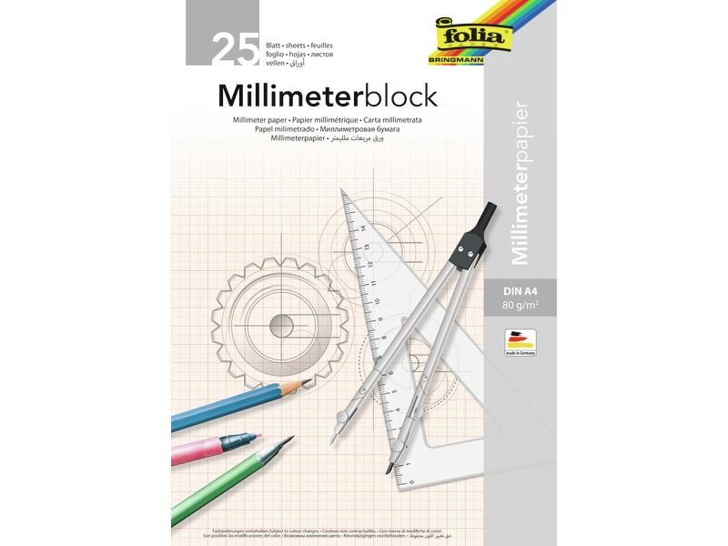 BLOCK MIT MILLIMETERPAPIER<br />21x29,7 cm - 25 Blatt