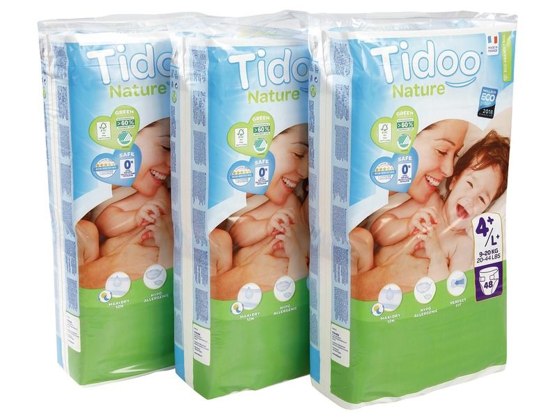 COUCHES JETABLES ÉCOLOGIQUES Tidoo 3 PACKS Taille 4 - 7/18 kg