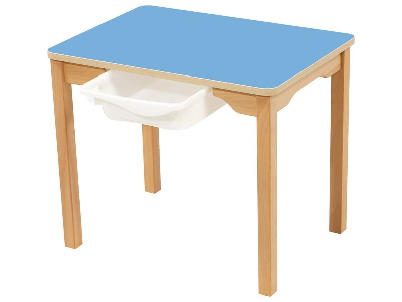 LAMINATED TABLE TOP + TRAY – WOODEN LEGS – 70x50 cm rectangle