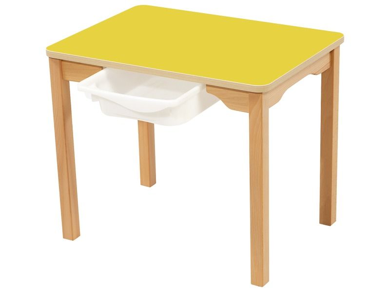 LAMINATED TABLE TOP + TRAY – WOODEN LEGS – 70x50 cm rectangle