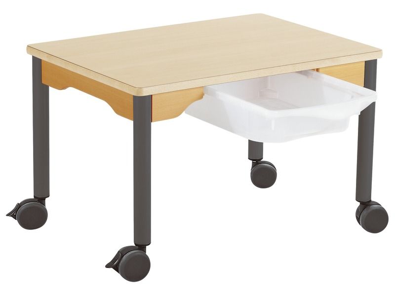 TABLE PLATEAU STRATIFIÉ + BAC - PIÉTEMENT À ROULETTES - Rectangle 70x50 cm