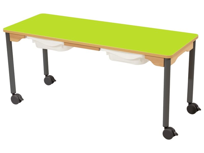 TABLE PLATEAU STRATIFIÉ + BACS - PIÉTEMENT À ROULETTES - Rectangle 130x50 cm