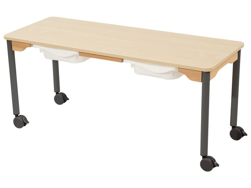 TAFEL MET GELAMINEERD BLAD + BAKKEN - ONDERSTEL OP WIELTJES - Rechthoekig 130 x...