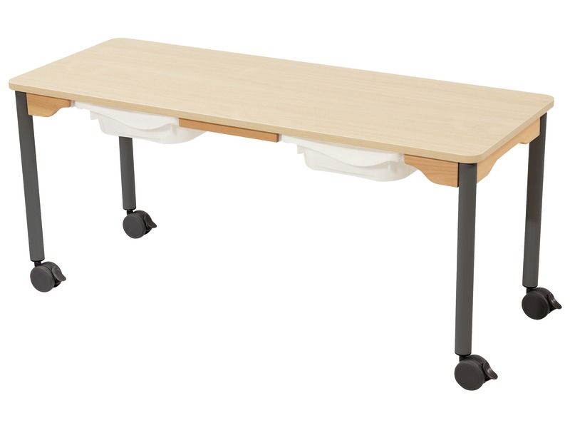 LAMINATED TABLE TOP + TRAYS – LEGS WITH CASTORS – 130x50 cm rectangle