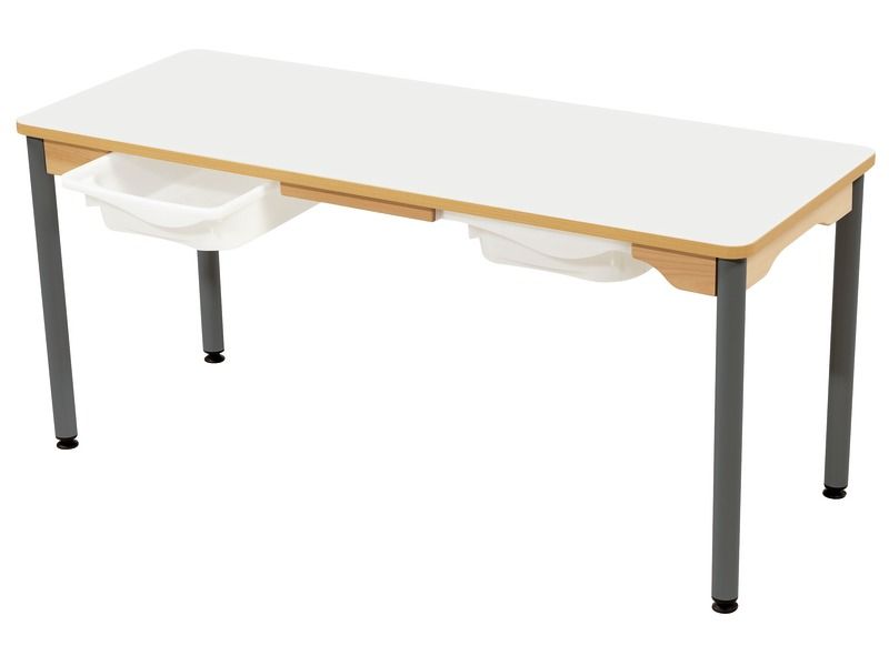 LAMINATED TABLE TOP + TRAYS – GREY METAL LEGS – 130x50 cm rectangle