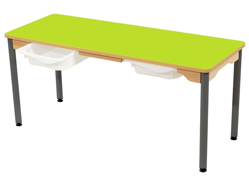 TABLE PLATEAU STRATIFIÉ + BACS - PIÉTEMENT MÉTAL GRIS - Rectangle 130x50 cm