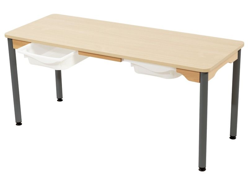 TISCH MIT BESCHICHTETER TISCHPLATTE + BEHÄLTER - METALLFUSSTEIL GRAU - 130x50...