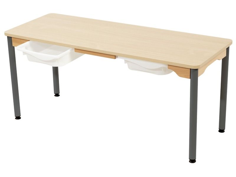 TABLE PLATEAU STRATIFIÉ + BACS - PIÉTEMENT MÉTAL GRIS - Rectangle 130x50 cm