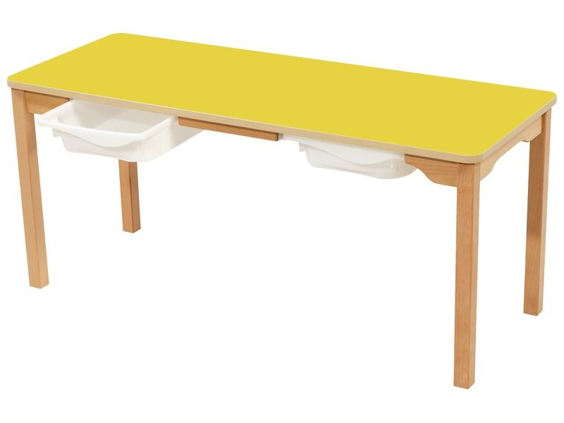 LAMINATED TABLE TOP + TRAYS – WOODEN LEGS – 130x50 cm rectangle