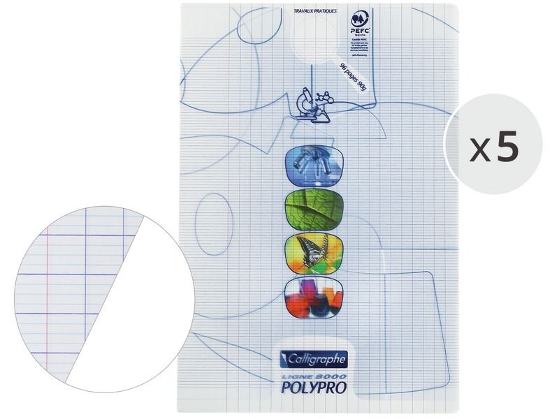 LOT DE 5 CAHIERS TP POLYPRO 21x29,7 cm - 96 pages Séyès - Uni
