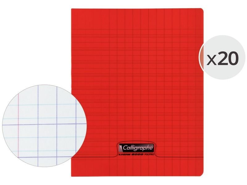 LOT DE 20 CAHIERS D'ÉCRITURE POLYPRO 17x22 cm - 90 g - 32 pages Double ligne 3...