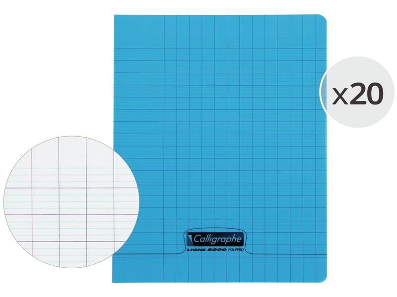 LOT DE 20 CAHIERS D'ÉCRITURE POLYPRO 17x22 cm - 90 g - 32 pages Séyès 2,5 mm