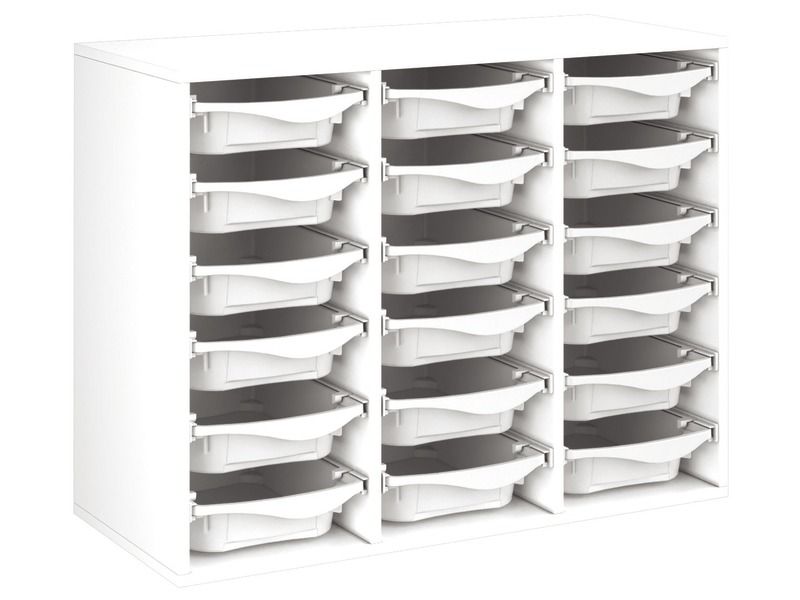 MEUBLE MÉLAMINÉ H: 81 cm - L: 105 cm 18 bacs sur rails