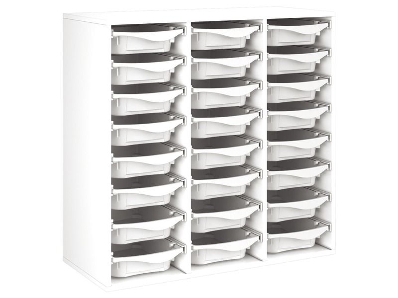 MEUBLE MÉLAMINÉ H: 102 cm - L: 105 cm 24 bacs sur rails