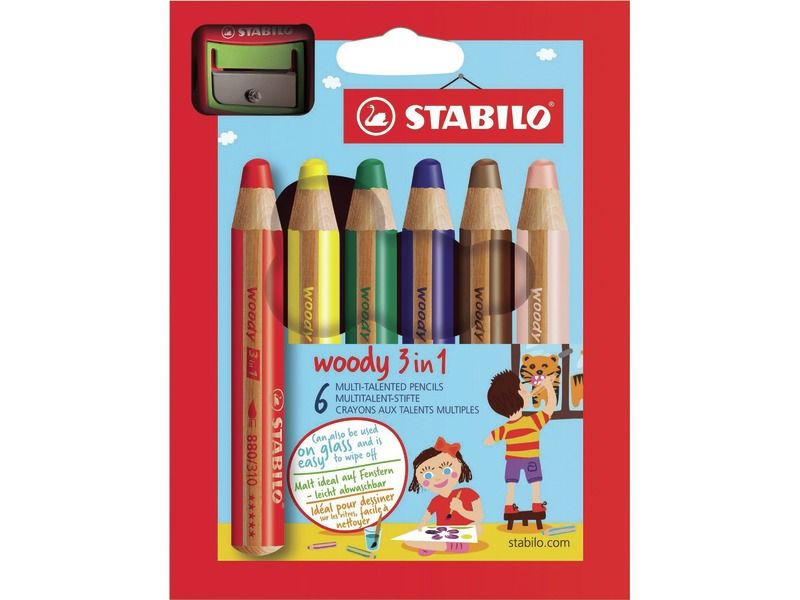 Woody WATERCOLOUR PENCILS WITH EXTRA-WIDE LEADS x6