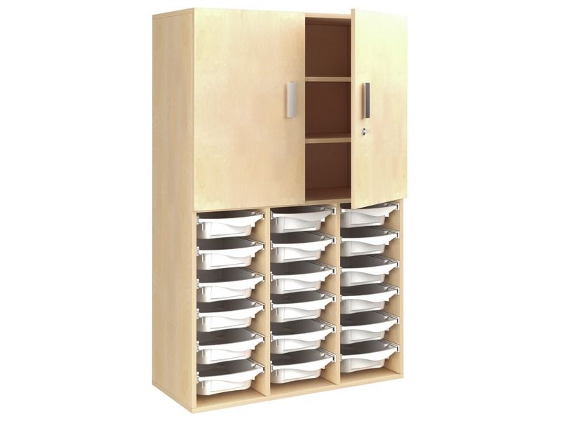 MELAMINE CABINET H: 162 cm - L: 105 cm High doors – 18 containers on rails...