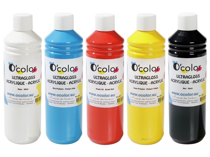 PEINTURE ACRYLIQUE Ultra gloss - Flacon de 500 ml Couleurs primaires
