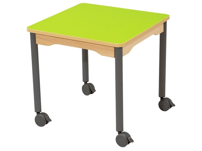 TAFEL MET GELAMINEERD BLAD - ONDERSTEL OP WIELTJES - Vierkant 60 x 60 cm