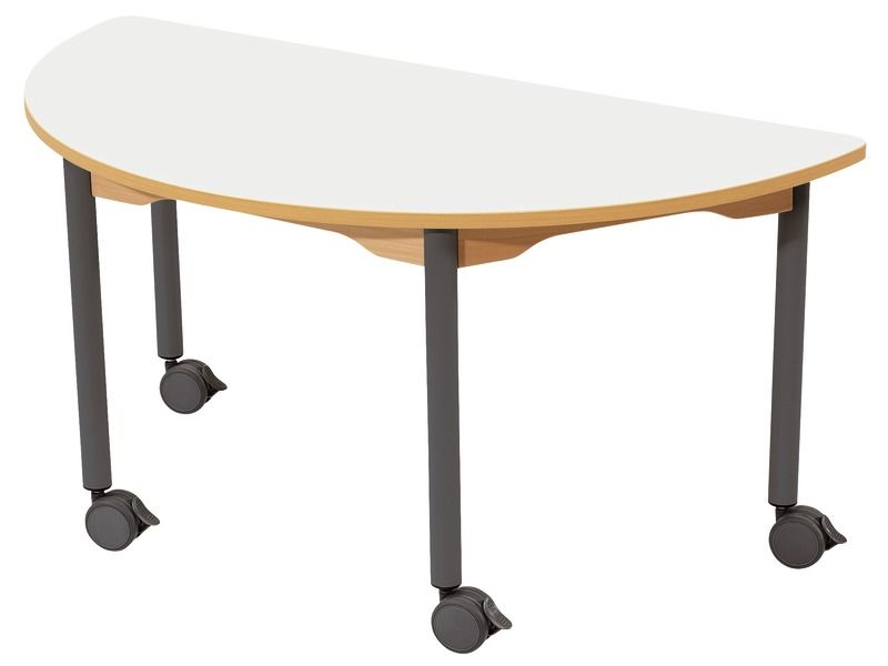 TABLE PLATEAU STRATIFIÉ - PIÉTEMENT À ROULETTES - Demi-rond 120x60 cm