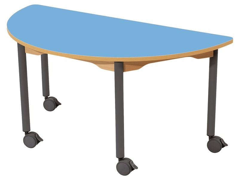 TABLE PLATEAU STRATIFIÉ - PIÉTEMENT À ROULETTES - Demi-rond 120x60 cm