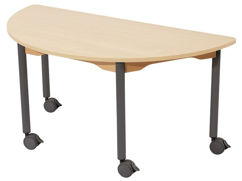 TAFEL MET GELAAGD BLAD - ONDERSTEL OP WIELTJES - Halve cirkel 120 x 60 cm