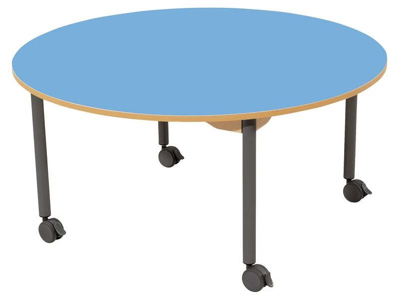 TISCH MIT BESCHICHTETER TISCHPLATTE - FUSSTEIL MIT ROLLEN - Rund Ø 120 cm
