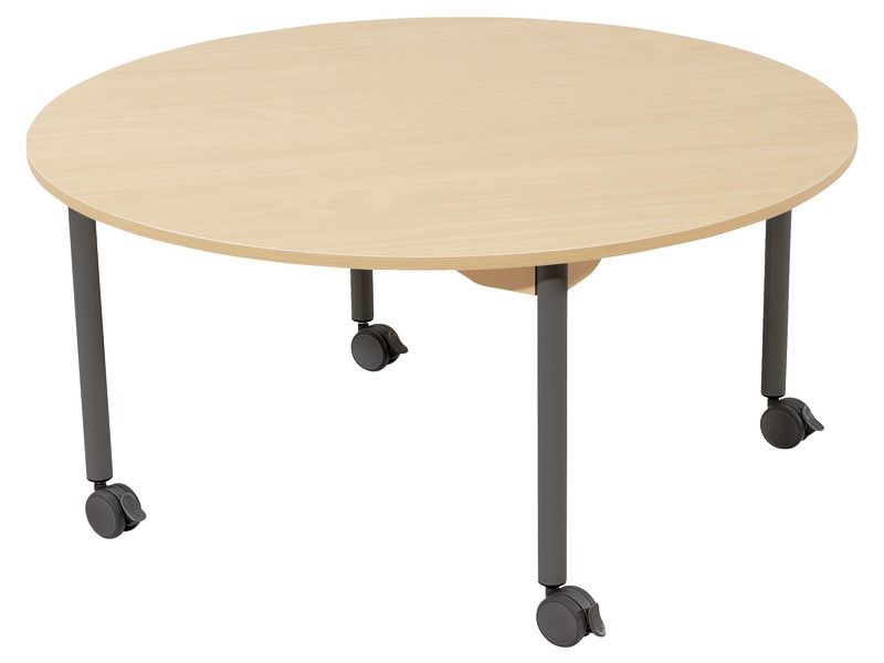 TABLE PLATEAU STRATIFIÉ - PIÉTEMENT À ROULETTES - Rond Ø 120 cm
