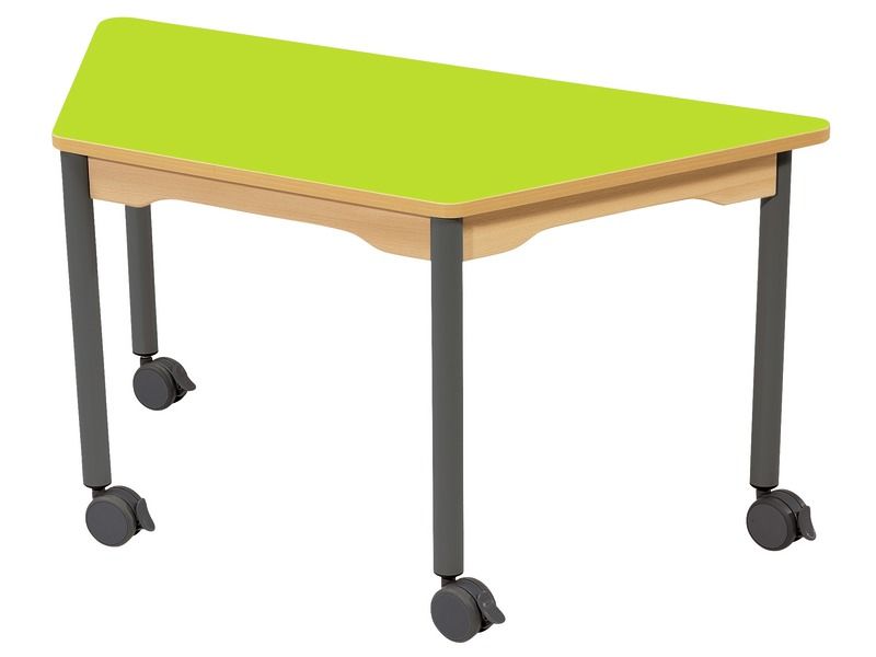 TAFEL MET GELAMINEERD BLAD - ONDERSTEL OP WIELTJES - Trapezium 120 x 60 cm