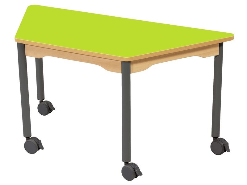 TABLE PLATEAU STRATIFIÉ - PIÉTEMENT À ROULETTES - Trapèze 120x60 cm