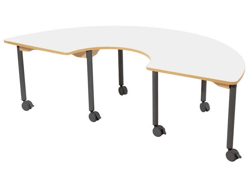 TABLE PLATEAU STRATIFIÉ - PIÉTEMENT À ROULETTE - Demi-cercle 180x90 cm