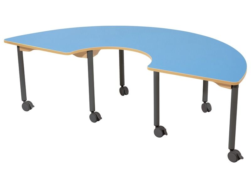 TAFEL MET GELAMINEERD BLAD - ONDERSTEL OP WIELTJES - Halve cirkel 180 x 90 cm