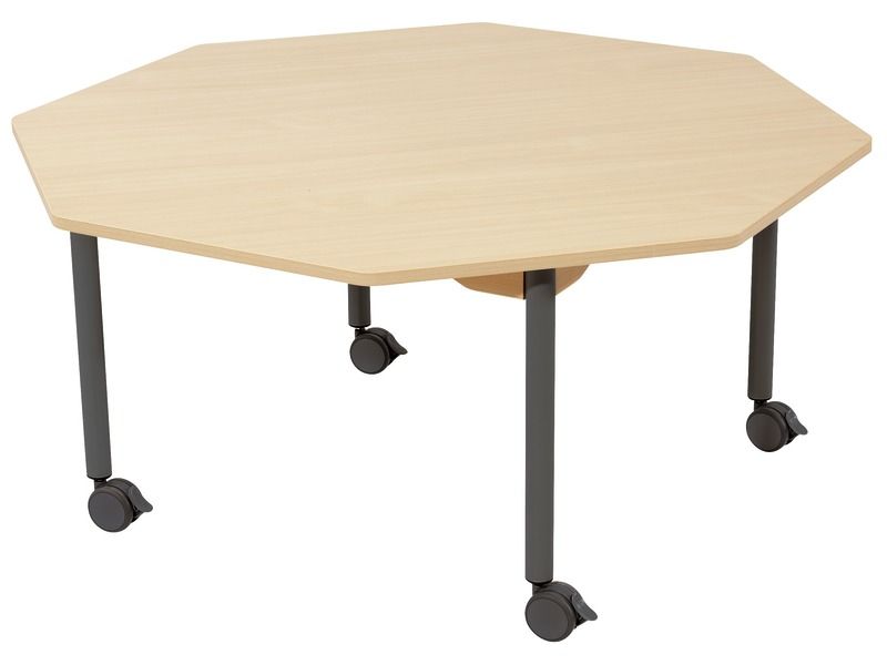 TABLE PLATEAU STRATIFIÉ - PIÉTEMENT À ROULETTES - Octogone Ø 120 cm.
