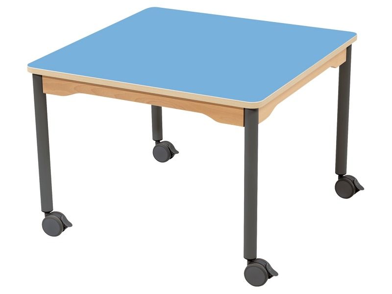 TAFEL MET GELAMINEERD BLAD - ONDERSTEL OP WIELTJES - Vierkant 80 x 80 cm