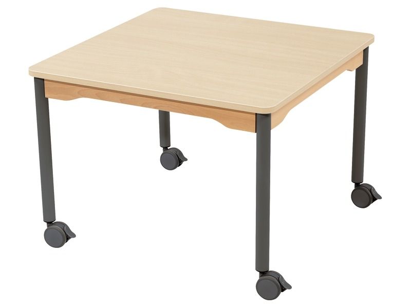 TABLE PLATEAU STRATIFIÉ - PIÉTEMENT À ROULETTES - Carré 80x80 cm