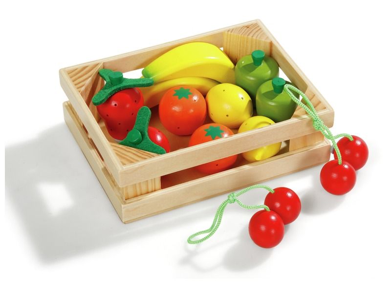 12-PIECE CRATE OF WOODEN FRUIT