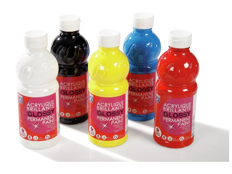 Glossy ACRYLIC PAINT - 500-ml bottle Primary colours - 5 x 250 ml